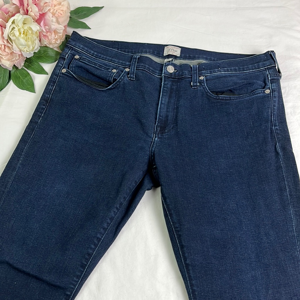 J.Crew Blue Dark Wash Cotton Blend 484 Slim Denim Jeans Size 36x32